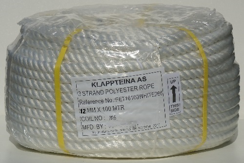 Polyester fortøyningstau 100m x 12mm.